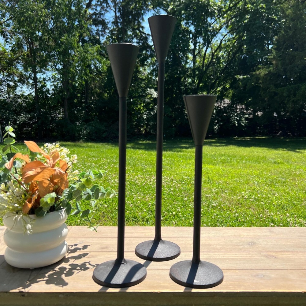 Vintage Iron Rustic Candlestick Holders | Set of 3